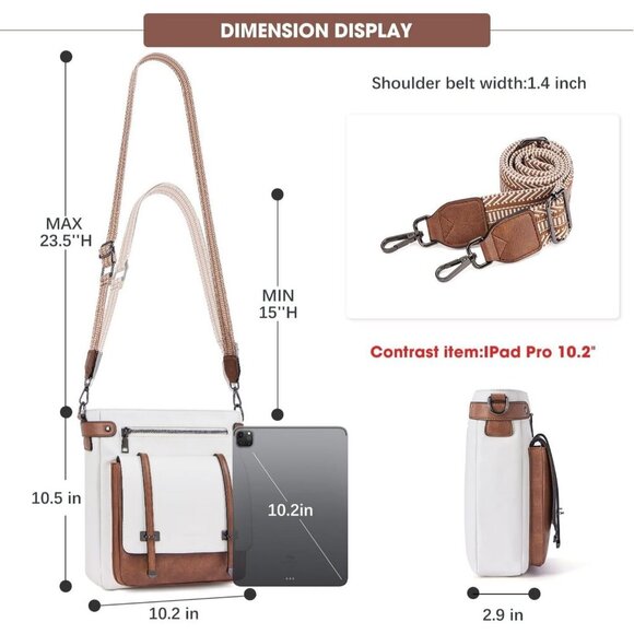Women’s Brown Beige Leather Multi-Pocket Travel Purse Crossbody Bag